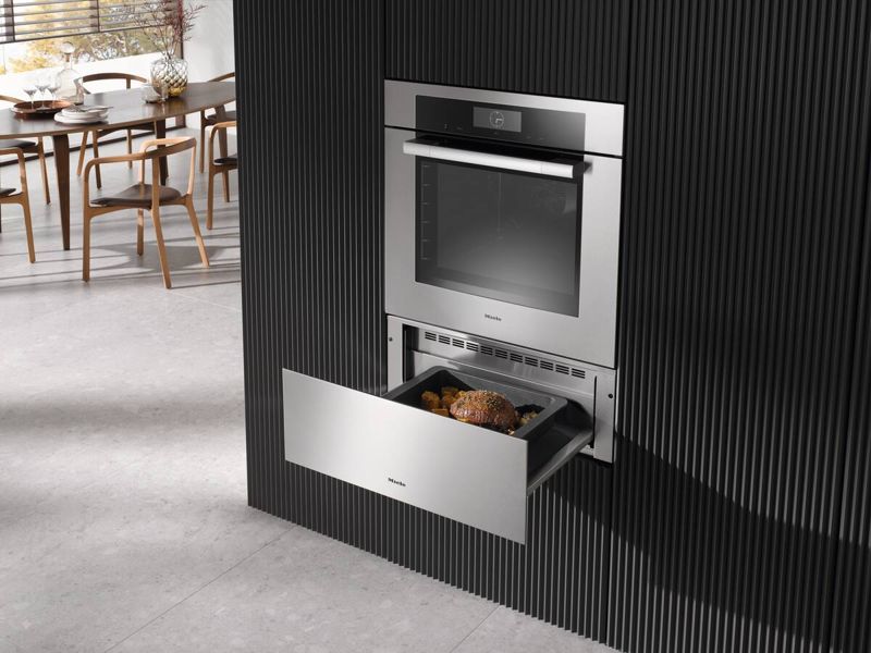 Miele Handleless Gourmet warming drawer, 30" width and 10 13/16" height, model ESW 7580 — warming & vacuum-sealing drawers specified and installed by iKitchen Cabinetry, view 2