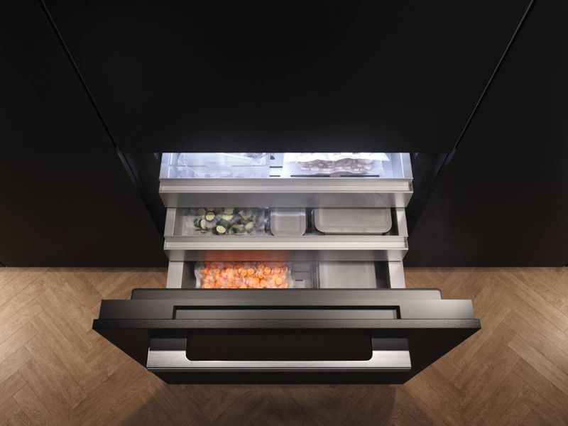 Miele 30" MasterCool bottom-mount unit, model KFMC 3836 R — built-in bottom mounts specified and installed by iKitchen Cabinetry, view 3