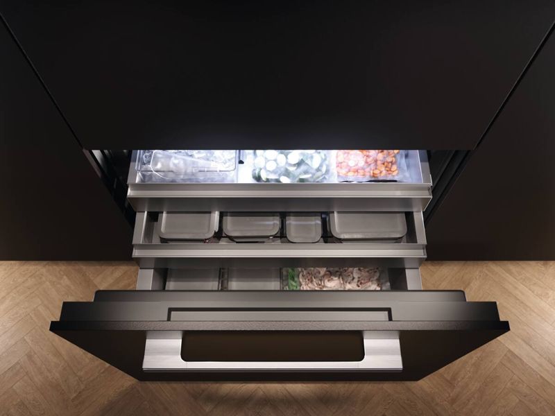 Miele 36" MasterCool bottom-mount unit, model KFMC 3642 R — built-in bottom mounts specified and installed by iKitchen Cabinetry, view 3