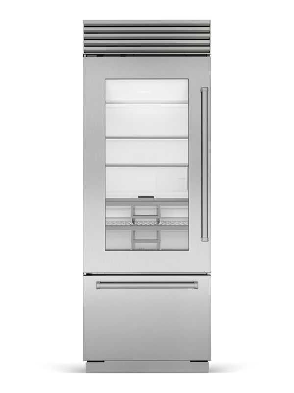 Sub-Zero 30" Classic Over-and-Under Refrigerator/Freezer with Glass Door, model CL3050UG/S/P/L — over-and-under specified and installed by iKitchen Cabinetry