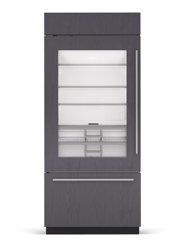 Sub-Zero 36" Classic Over-and-Under Refrigerator/Freezer with Glass Door - Panel Ready, model CL3650UG/O/L — over-and-under specified and installed by iKitchen Cabinetry
