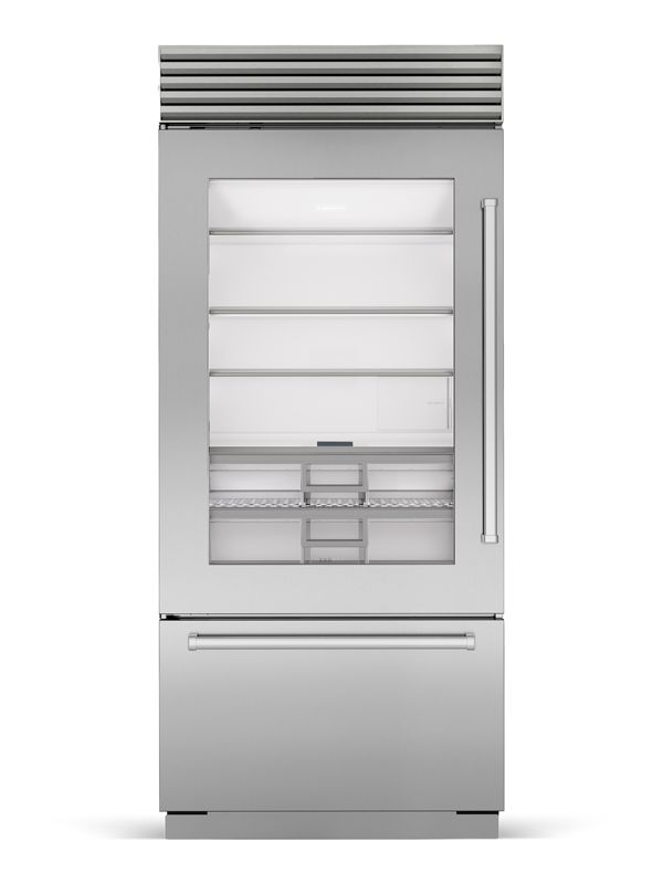 Sub-Zero 36" Classic Over-and-Under Refrigerator/Freezer with Glass Door, model CL3650UA/S/P/L — over-and-under specified and installed by iKitchen Cabinetry