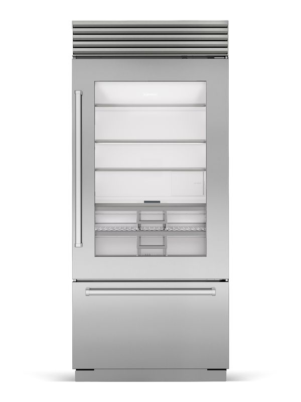 Sub-Zero 36" Classic Over-and-Under Refrigerator/Freezer with Glass Door, model CL3650UA/S/P/R — over-and-under specified and installed by iKitchen Cabinetry