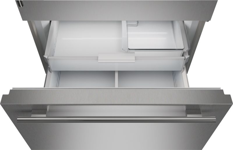 Sub-Zero 36" Classic Over-and-Under Refrigerator/Freezer with Glass Door - Panel Ready, model CL3650UG/O/L — over-and-under specified and installed by iKitchen Cabinetry, view 2