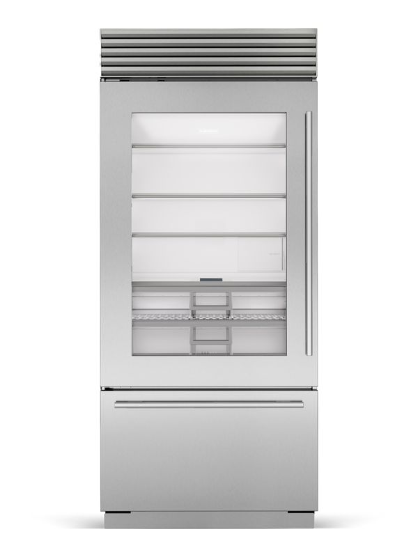 Sub-Zero 36" Classic Over-and-Under Refrigerator/Freezer with Glass Door, model CL3650UA/S/T/L — over-and-under specified and installed by iKitchen Cabinetry