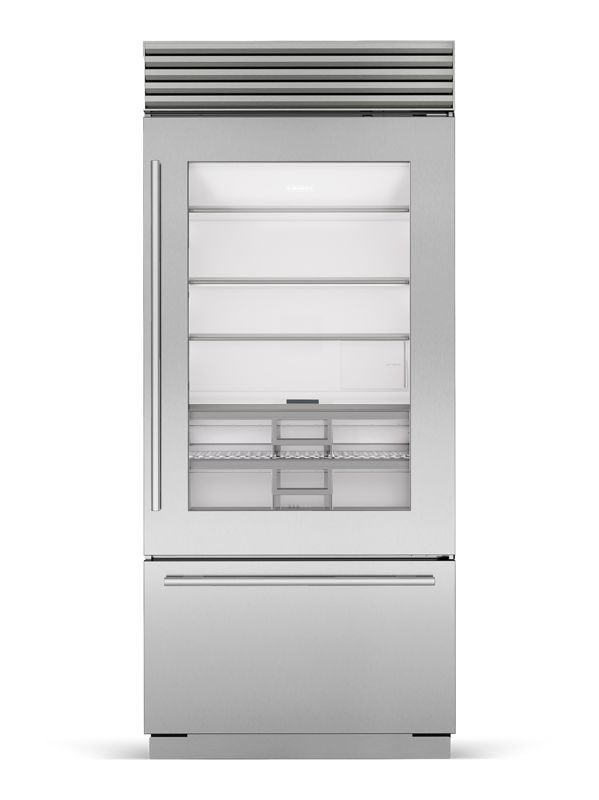 Sub-Zero 36" Classic Over-and-Under Refrigerator/Freezer with Glass Door, model CL3650UA/S/T/R — over-and-under specified and installed by iKitchen Cabinetry