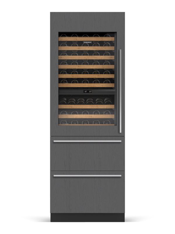 Sub-Zero 30" Designer Wine Storage with Refrigerator Drawers - Panel Ready, model DET3050WR/L — wine storage specified and installed by iKitchen Cabinetry