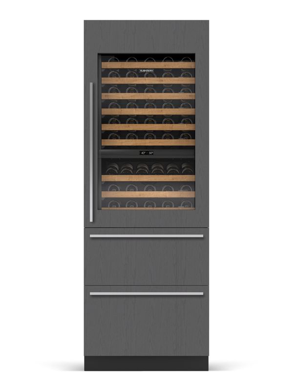 Sub-Zero 30" Designer Wine Storage with Refrigerator Drawers - Panel Ready, model DET3050WRA/R — wine storage specified and installed by iKitchen Cabinetry, view 2