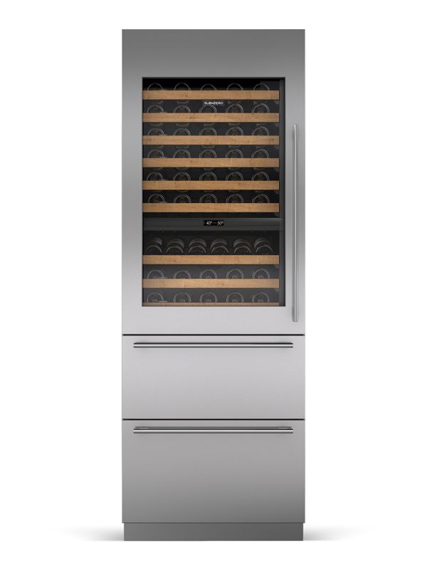 Sub-Zero 30" Designer Wine Storage with Refrigerator Drawers - Panel Ready, model DET3050WRA/L — wine storage specified and installed by iKitchen Cabinetry, view 2