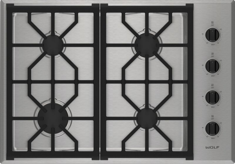 Wolf 30" Professional Gas Cooktop - 4 Burners, model CG304P/S — cooktops & rangetops & modules specified and installed by iKitchen Cabinetry