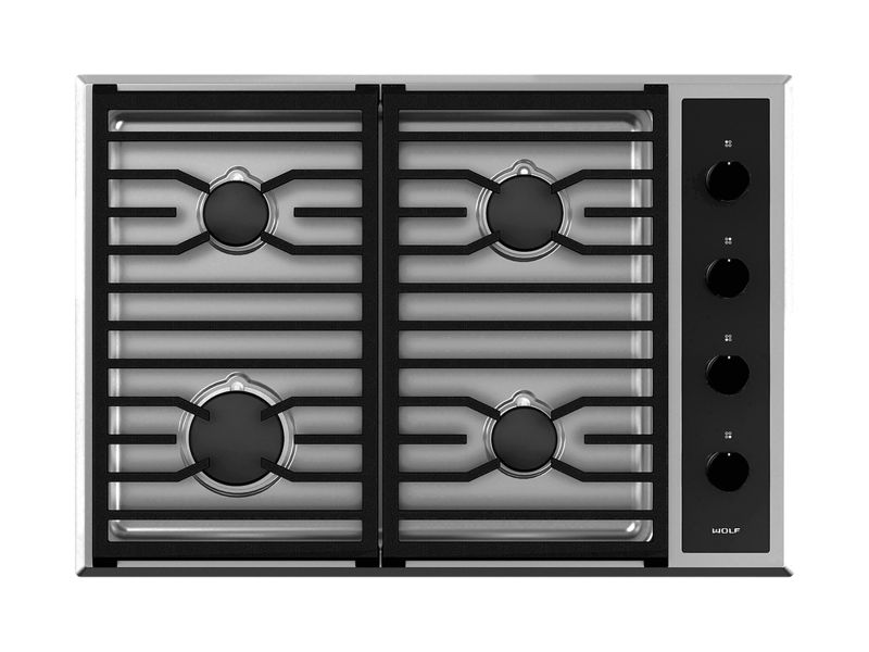 Wolf 30" Transitional Gas Cooktop - 4 Burners, model CG304T/S — cooktops & rangetops & modules specified and installed by iKitchen Cabinetry