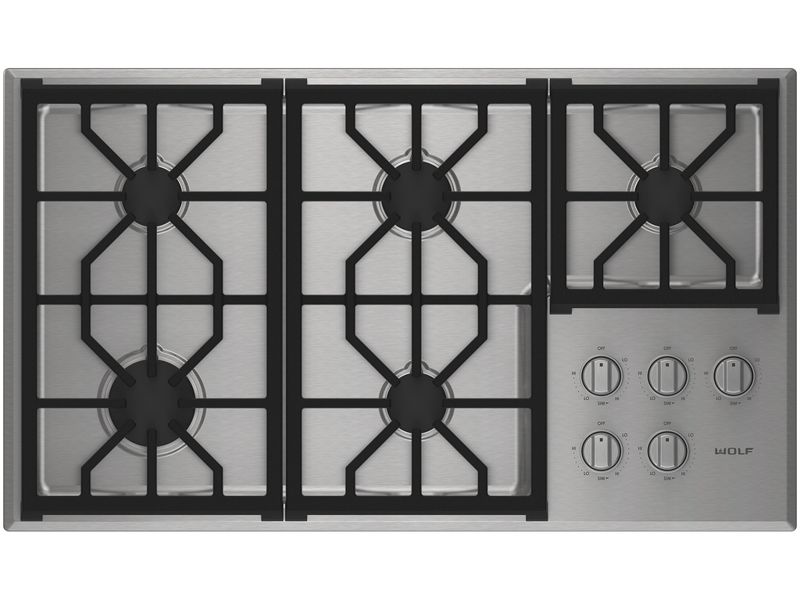 Wolf 36" Professional Gas Cooktop - 5 Burners, model CG365P/S — cooktops & rangetops & modules specified and installed by iKitchen Cabinetry