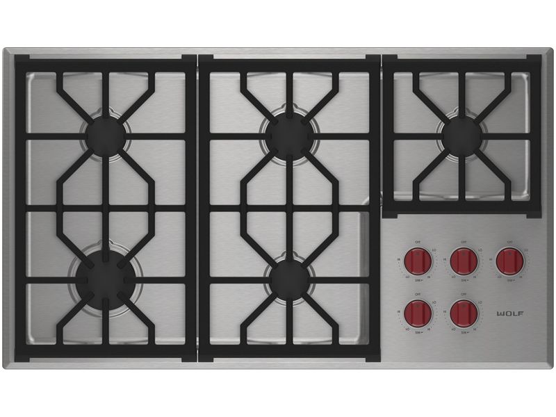 Wolf 36" Professional Gas Cooktop - 5 Burners, model CG365P/S — cooktops & rangetops & modules specified and installed by iKitchen Cabinetry, view 3