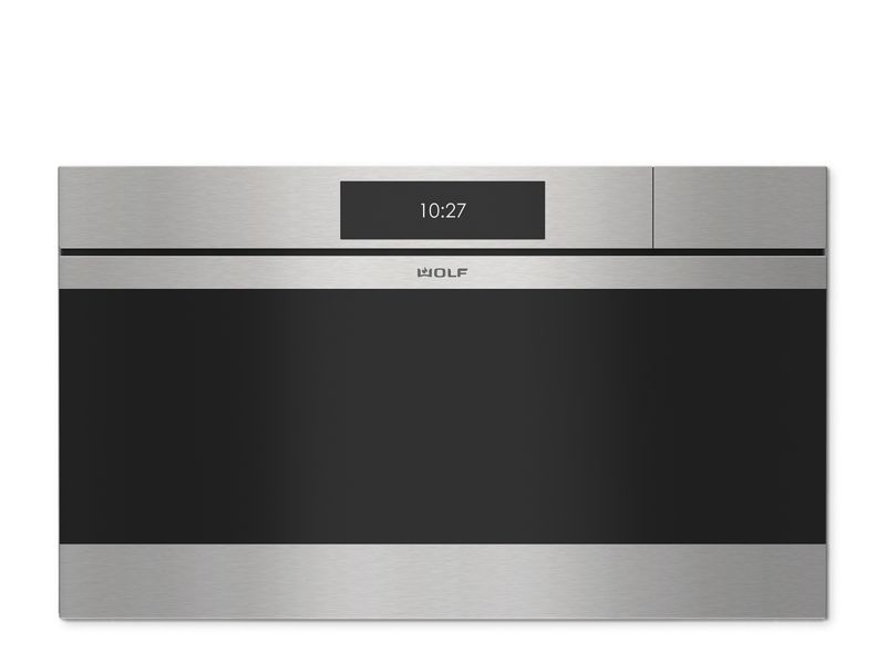 Wolf 30" M Series Contemporary Stainless Steel Handleless Convection Steam Oven, model CSO3050CM/S — built-in ovens specified and installed by iKitchen Cabinetry