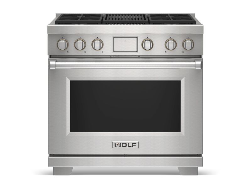Wolf 36" Dual Fuel Range - 4 Burners and Infrared Charbroiler, model DF36450C/S/P — ranges specified and installed by iKitchen Cabinetry, view 6
