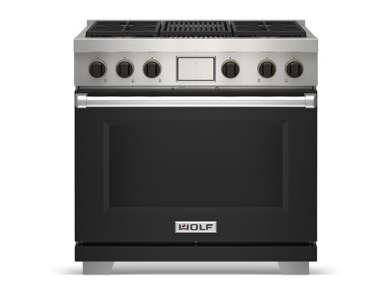 Wolf 36" Dual Fuel Range - 4 Burners and Infrared Griddle, model DF36450G/S/P — ranges specified and installed by iKitchen Cabinetry, view 5