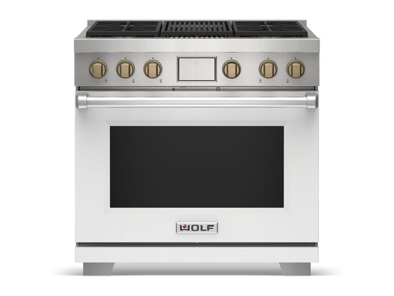 Wolf 36" Dual Fuel Range - 4 Burners and Infrared Griddle, model DF36450G/S/P — ranges specified and installed by iKitchen Cabinetry, view 6