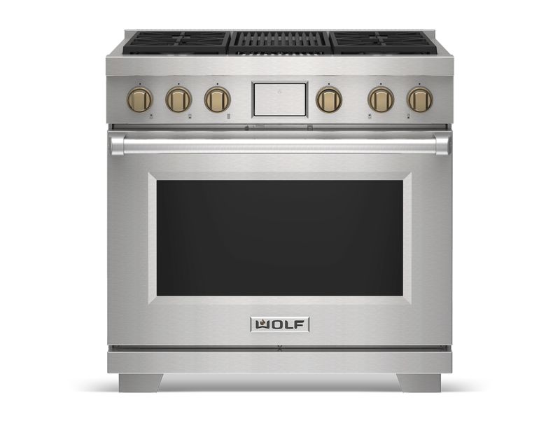 Wolf 36" Dual Fuel Range - 4 Burners and Infrared Charbroiler, model DF36450C/S/P — ranges specified and installed by iKitchen Cabinetry, view 4