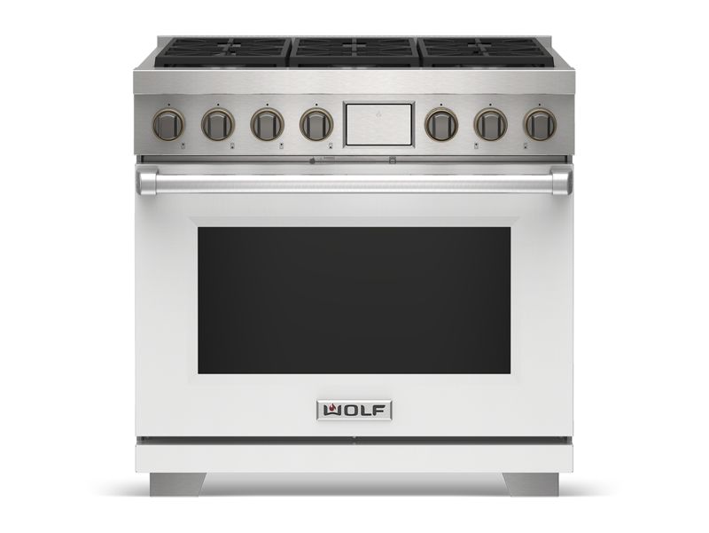 Wolf 36" Dual Fuel Range - 6 Burners, model DF36650/S/P — ranges specified and installed by iKitchen Cabinetry