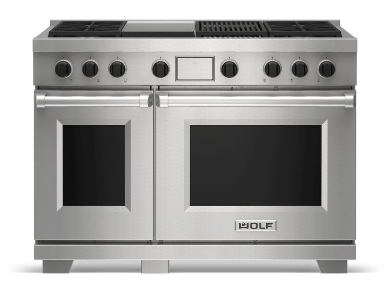 Wolf 48" Dual Fuel Range - 4 Burners, Infrared Charbroiler and Infrared Griddle, model DF48450CG/S/P — ranges specified and installed by iKitchen Cabinetry, view 3