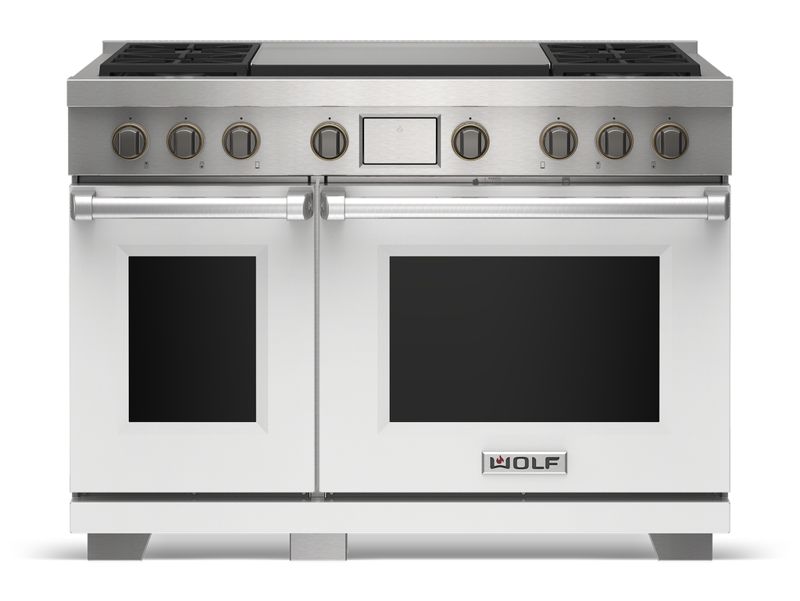 Wolf 48" Dual Fuel Range - 4 Burners and Infrared Dual Griddle, model DF48450DG/S/P — ranges specified and installed by iKitchen Cabinetry, view 2