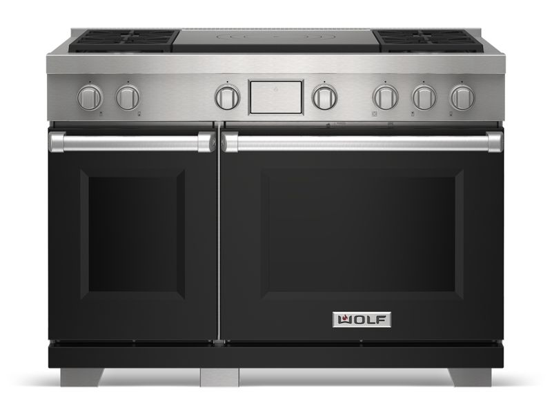Wolf 48" Dual Fuel Range - 4 Burners and French Top, model DF48450F/S/P — ranges specified and installed by iKitchen Cabinetry