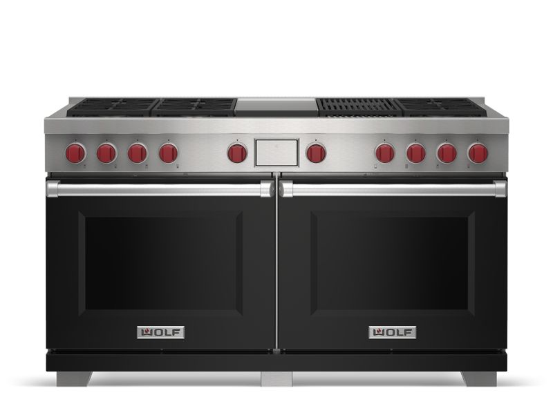 Wolf 60" Dual Fuel Range - 6 Burners, Infrared Charbroiler and Infrared Griddle, model DF60650CG/S/P — ranges specified and installed by iKitchen Cabinetry