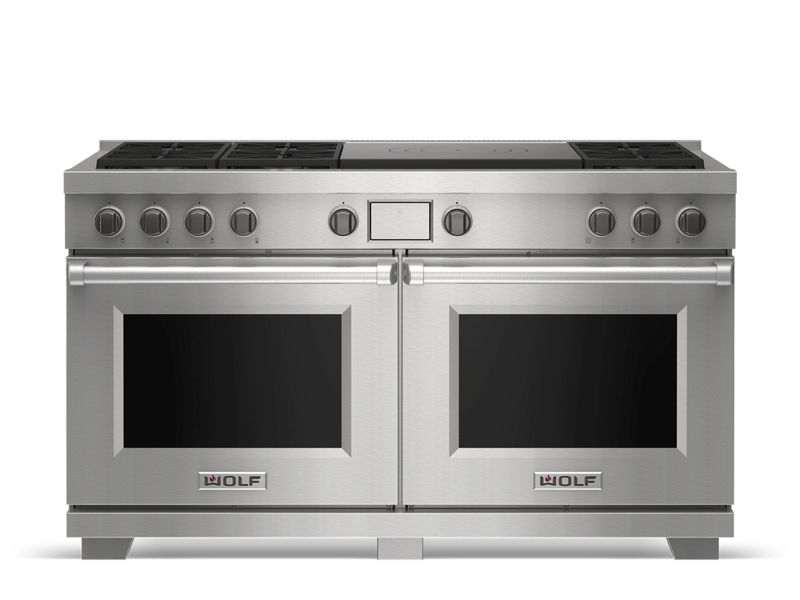 Wolf 60" Dual Fuel Range - 6 Burners and French Top, model DF60650F/S/P — ranges specified and installed by iKitchen Cabinetry