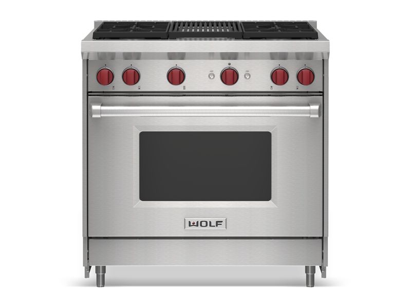 Wolf 36" Gas Range - 4 Burners and Infrared Charbroiler, model GR364C — ranges specified and installed by iKitchen Cabinetry, view 4