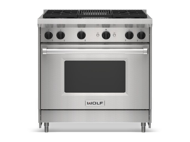 Wolf 36" Gas Range - 4 Burners and Infrared Charbroiler, model GR364C — ranges specified and installed by iKitchen Cabinetry, view 5