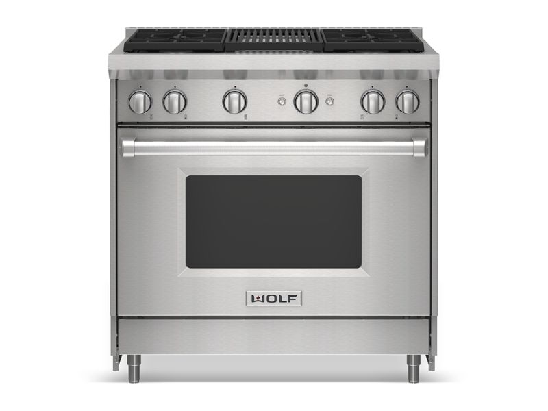 Wolf 36" Gas Range - 4 Burners and Infrared Charbroiler, model GR364C — ranges specified and installed by iKitchen Cabinetry, view 6