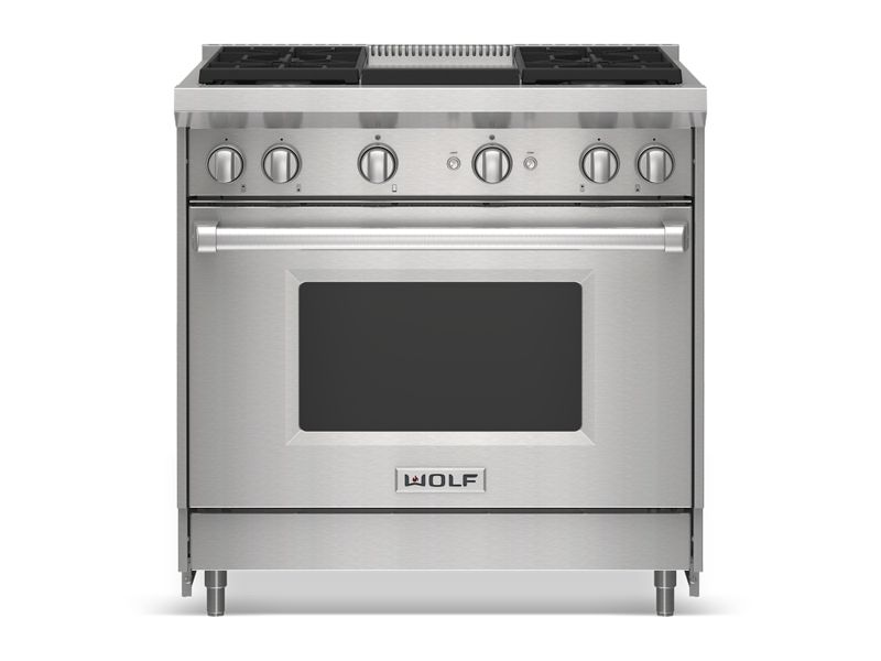 Wolf 36" Gas Range - 4 Burners and Infrared Griddle, model GR364G — ranges specified and installed by iKitchen Cabinetry, view 2