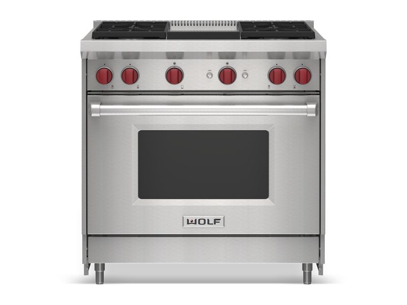Wolf 36" Gas Range - 4 Burners and Infrared Griddle, model GR364G — ranges specified and installed by iKitchen Cabinetry, view 5