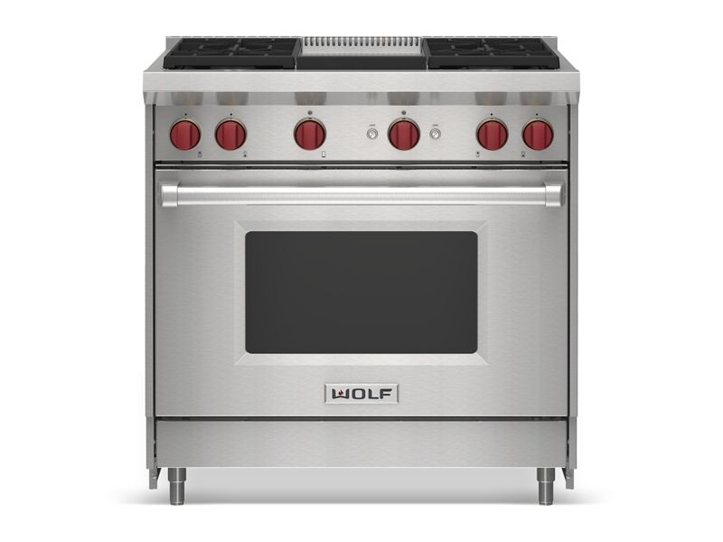 Wolf 36" Gas Range - 4 Burners and Infrared Griddle, model GR364G — ranges specified and installed by iKitchen Cabinetry, view 6