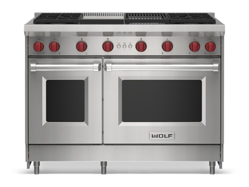 Wolf 48" Gas Range - 4 Burners, Infrared Charbroiler and Infrared Griddle, model GR484CG-LP — ranges specified and installed by iKitchen Cabinetry, view 3