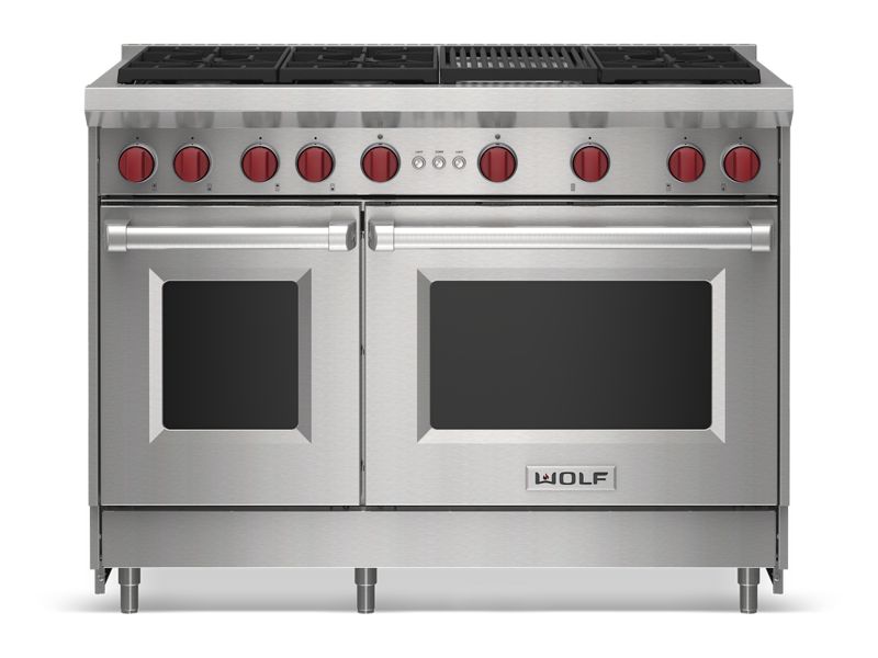 Wolf 48" Gas Range - 6 Burners and Infrared Charbroiler, model GR486C — ranges specified and installed by iKitchen Cabinetry, view 4