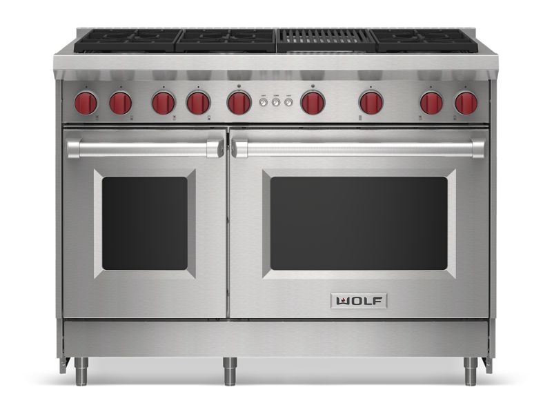 Wolf 48" Gas Range - 6 Burners and Infrared Charbroiler, model GR486C — ranges specified and installed by iKitchen Cabinetry