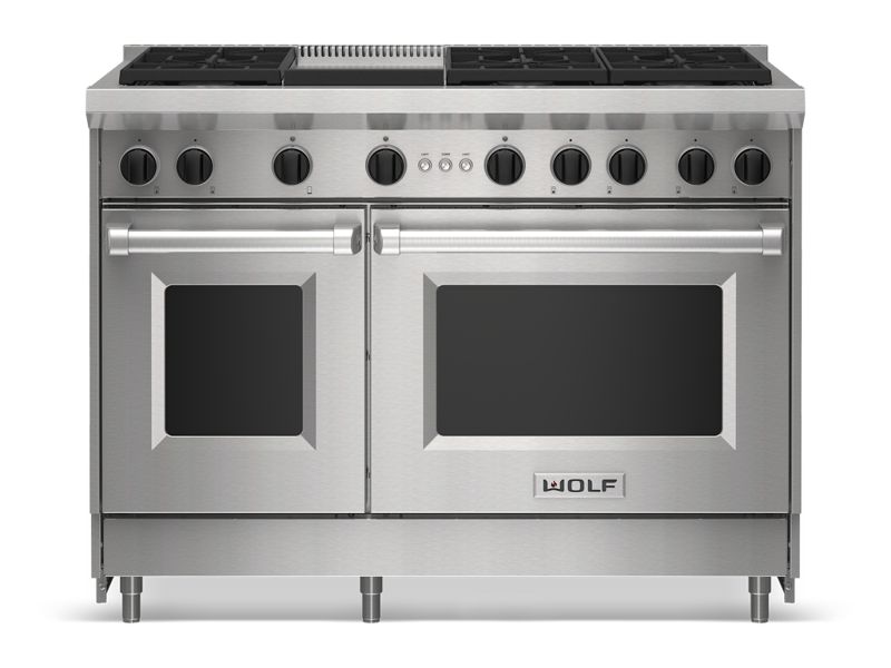 Wolf 48" Gas Range - 6 Burners and Infrared Griddle, model GR486G — ranges specified and installed by iKitchen Cabinetry