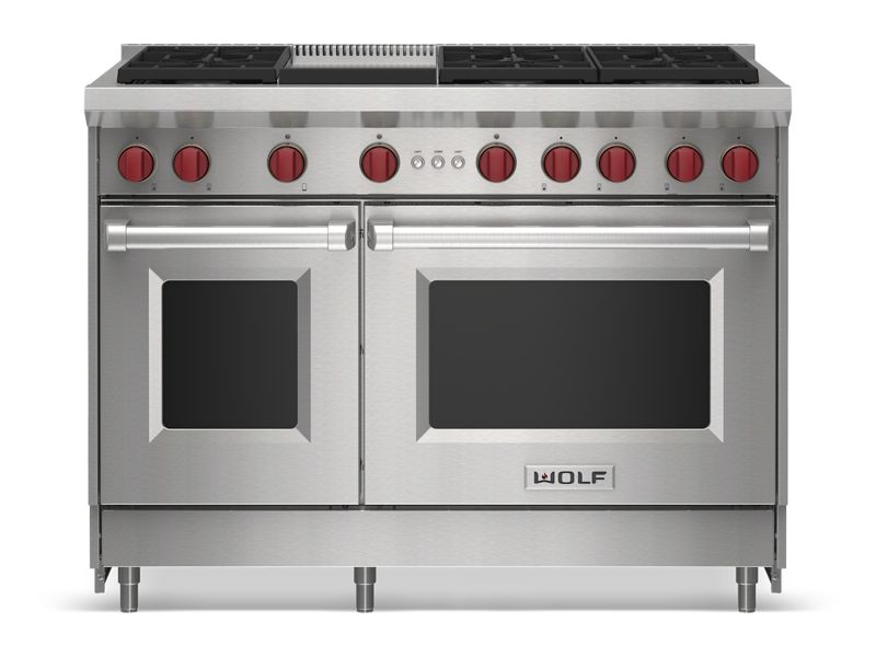 Wolf 48" Gas Range - 6 Burners and Infrared Griddle, model GR486G — ranges specified and installed by iKitchen Cabinetry, view 2