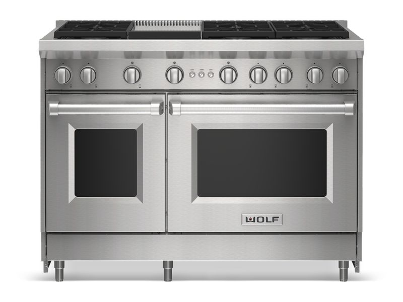 Wolf 48" Gas Range - 6 Burners and Infrared Griddle, model GR486G — ranges specified and installed by iKitchen Cabinetry, view 3