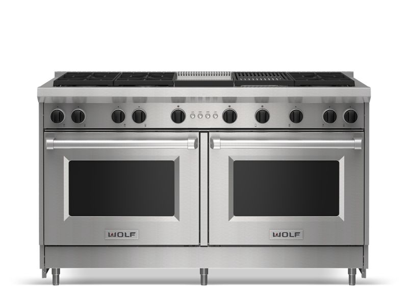 Wolf 60" Gas Range - 6 Burners, Infrared Charbroiler and Infrared Griddle, model GR606CG — ranges specified and installed by iKitchen Cabinetry