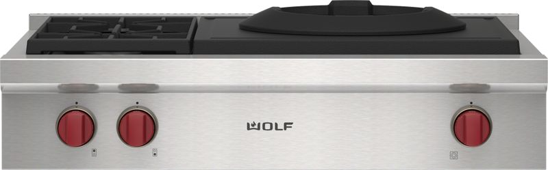 Wolf 36" Sealed Burner Rangetop - 2 Burners and Wok Burner, model SRT362W — ranges specified and installed by iKitchen Cabinetry, view 5
