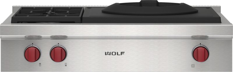 Wolf 36" Sealed Burner Rangetop - 2 Burners and Wok Burner, model SRT362W — ranges specified and installed by iKitchen Cabinetry, view 6