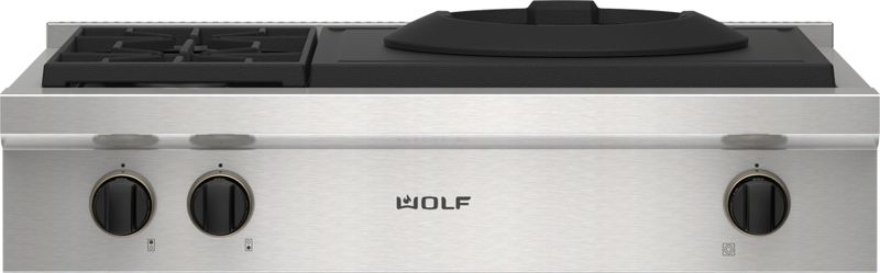 Wolf 36" Sealed Burner Rangetop - 2 Burners and Wok Burner, model SRT362W — ranges specified and installed by iKitchen Cabinetry