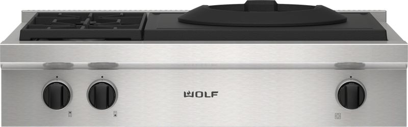 Wolf 36" Sealed Burner Rangetop - 2 Burners and Wok Burner, model SRT362W — ranges specified and installed by iKitchen Cabinetry, view 3