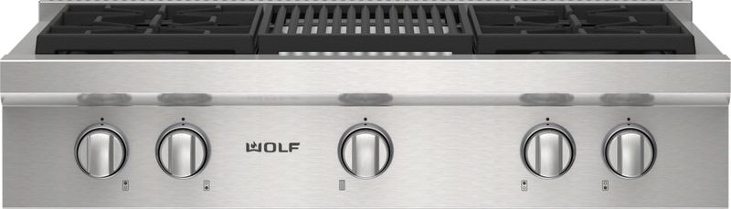Wolf 36" Sealed Burner Rangetop - 4 Burners and Infrared Charbroiler, model SRT364C-LP — ranges specified and installed by iKitchen Cabinetry, view 3