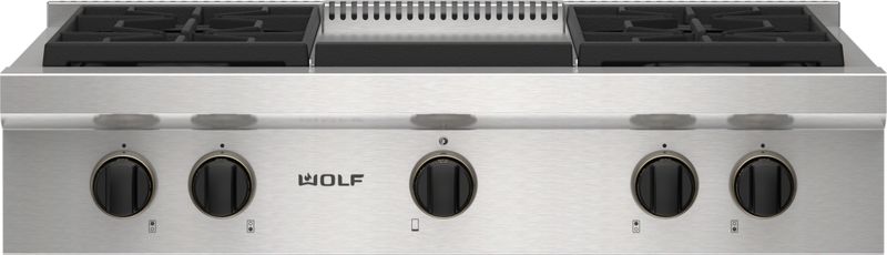 Wolf 36" Sealed Burner Rangetop - 4 Burners and Infrared Griddle, model SRT364G-LP — ranges specified and installed by iKitchen Cabinetry, view 3