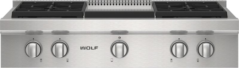 Wolf 36" Sealed Burner Rangetop - 4 Burners and Infrared Griddle, model SRT364G-LP — ranges specified and installed by iKitchen Cabinetry, view 4