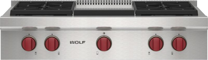 Wolf 36" Sealed Burner Rangetop - 4 Burners and Infrared Griddle, model SRT364G-LP — ranges specified and installed by iKitchen Cabinetry, view 5