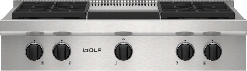 Wolf 36" Sealed Burner Rangetop - 4 Burners and Infrared Griddle, model SRT364G-LP — ranges specified and installed by iKitchen Cabinetry, view 6